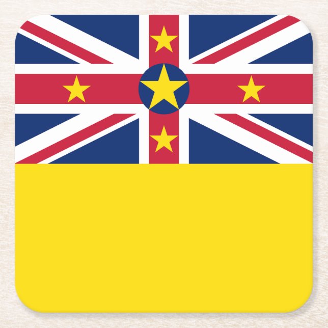 Niue Flag Square Paper Coaster (Front)