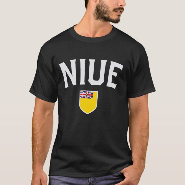 Niuean Flag Shield Classic Sporting Badge Style T-Shirt (Front)