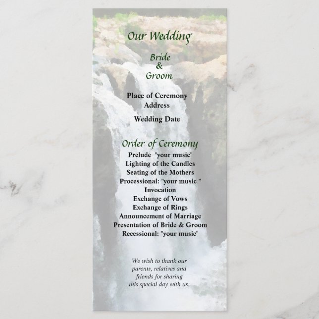 NJ - Waterfall Paterson NJ Wedding Program Programme (Front)