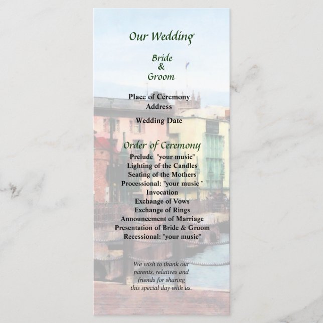 NJ - Waterfront Bridgetown Barbado Wedding Program Programme (Front)