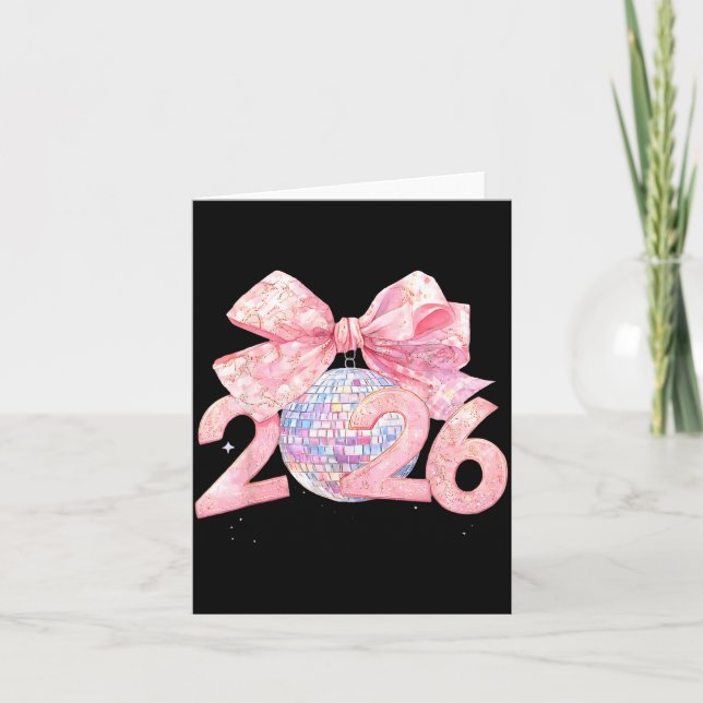 Nk Bow Coquette Disco Ball Happy New Year 2026  Card (Front)