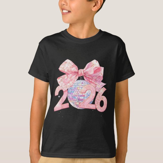 Nk Bow Coquette Disco Ball Happy New Year 2026  T-Shirt (Front)