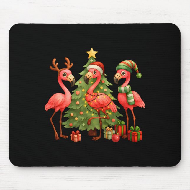 Nk Christmas Flamingos _ Cute Holiday Tree &amp; D Mouse Pad (Front)