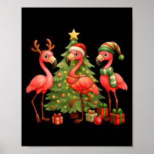 Nk Christmas Flamingos _ Cute Holiday Tree & D Poster