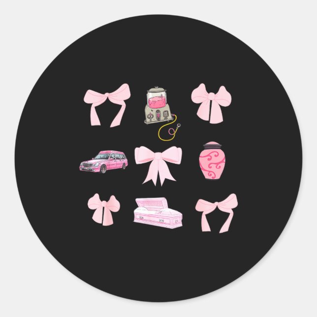 Nk Coquette Bow Funeral Director Mortician Mortuar Classic Round Sticker (Front)