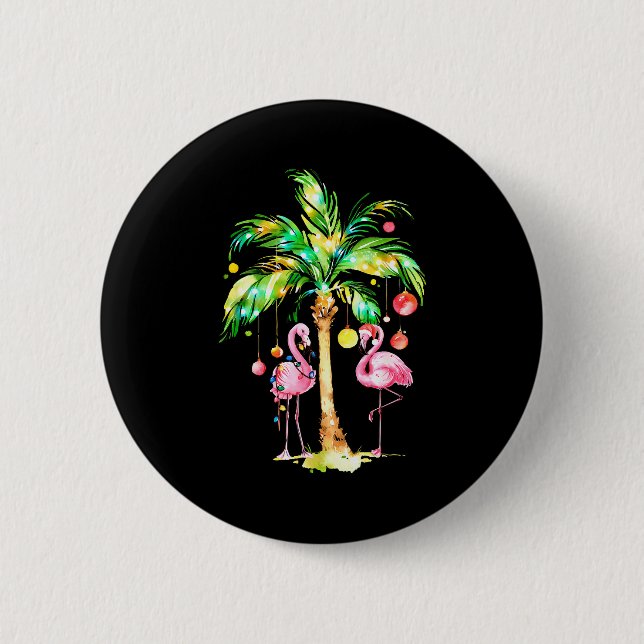 Nk Flamingo Christmas Palm Tree Trocal Xmas Holida 6 Cm Round Badge (Front)
