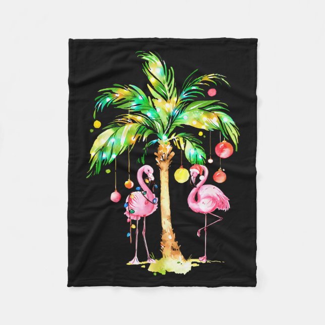 Nk Flamingo Christmas Palm Tree Trocal Xmas Holida Fleece Blanket (Front)
