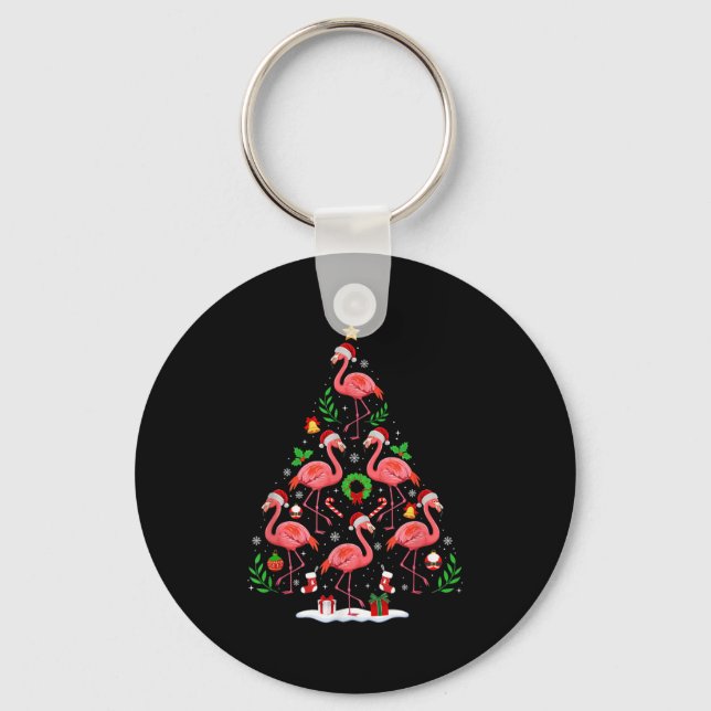 Nk Flamingo Christmas Tree Lights Santa Hat Xmas P Key Ring (Front)