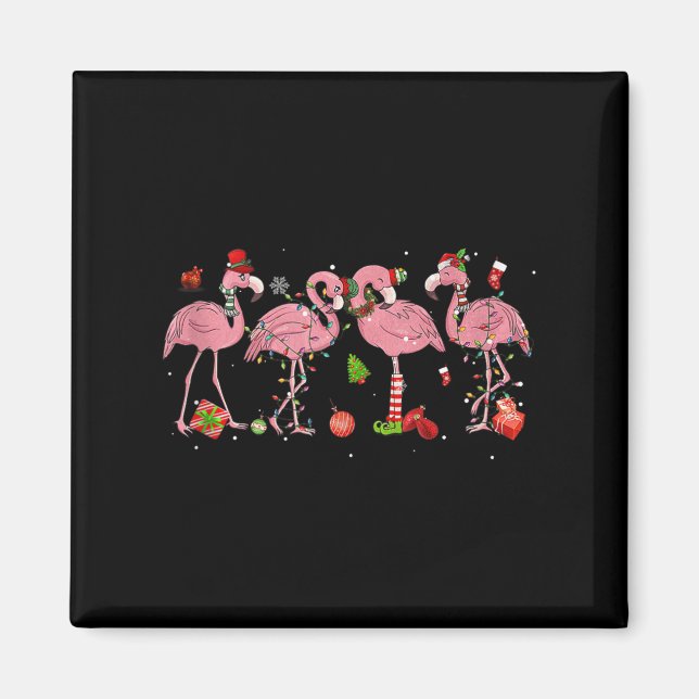 Nk Flamingo Hat Santa Merry Christmas Lights Women Magnet (Front)