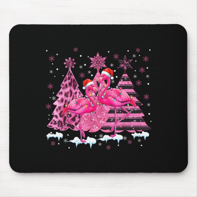 Nk Flamingo Santa Hat Leopard Christmas Tree Xmas  Mouse Pad (Front)