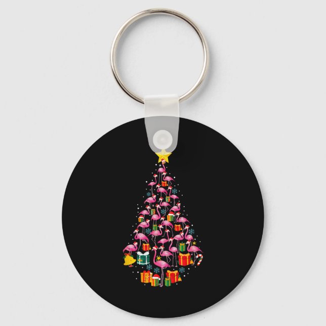 Nk Flamingo Santa Merry Christmas Tree Lights Wome Key Ring (Front)