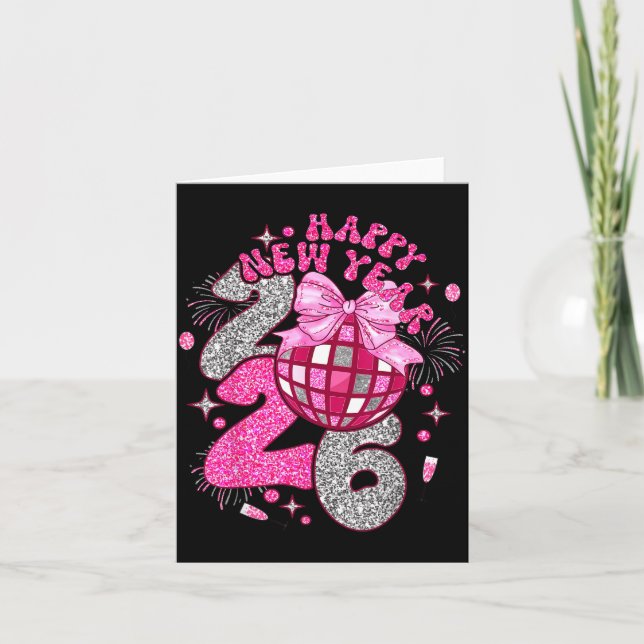Nk Happy New Year 2026 Bow Disco  Card (Front)