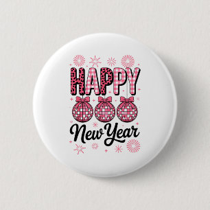 Nk Happy New Year Disco Ball Leopard For Women Gir 6 Cm Round Badge