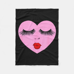 Nk Lady Heart With Eyelashes Valentines Day Kiss Fleece Blanket