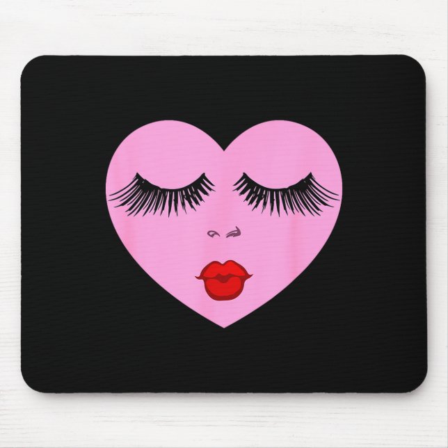 Nk Lady Heart With Eyelashes Valentines Day Kiss  Mouse Pad (Front)