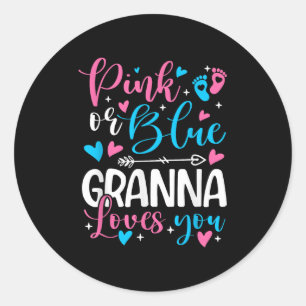 Nk Or Blue Gr Loves You Gender Reveal Baby Grandma Classic Round Sticker