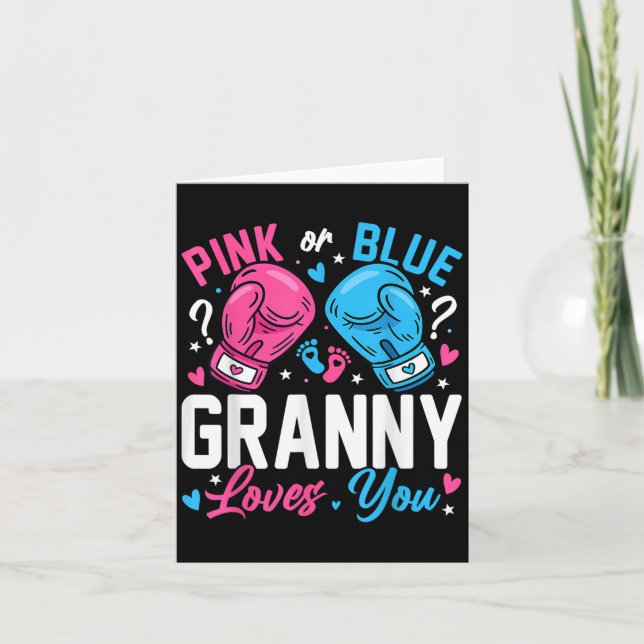Nk Or Blue Granny Loves You Boxing Gender Reveal  Card (Front)