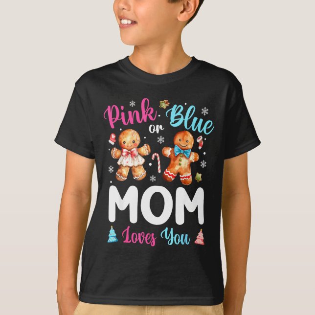 Nk Or Blue Mom Loves You Gender Reveal Christmas  T-Shirt (Front)