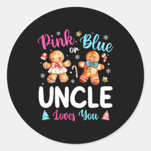 Nk Or Blue Uncle Loves You Gender Reveal Christmas Classic Round Sticker