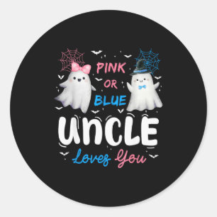 Nk Or Blue Uncle Loves You Halloween Ghost Gender  Classic Round Sticker