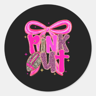 Nk Out Leopard Football Bow Breast Cancer Awarenes Classic Round Sticker