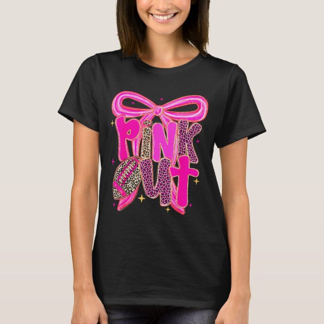Nk Out Leopard Football Bow Breast Cancer Awarenes T-Shirt (Front)