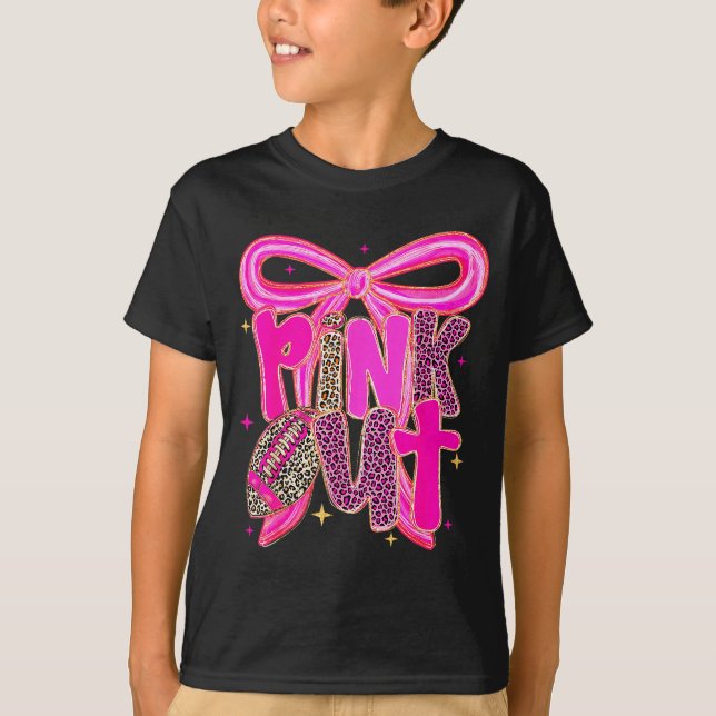 Nk Out Leopard Football Bow Breast Cancer Awarenes T-Shirt (Front)