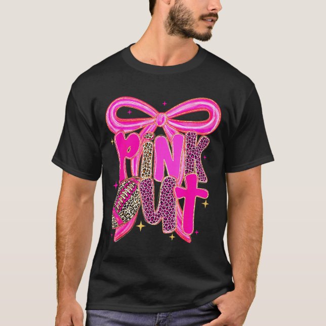 Nk Out Leopard Football Bow Breast Cancer Awarenes T-Shirt (Front)