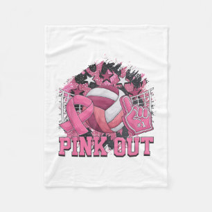 Nk Out Volleyball Ribbon Breast Cancer Awareness Fleece Blanket