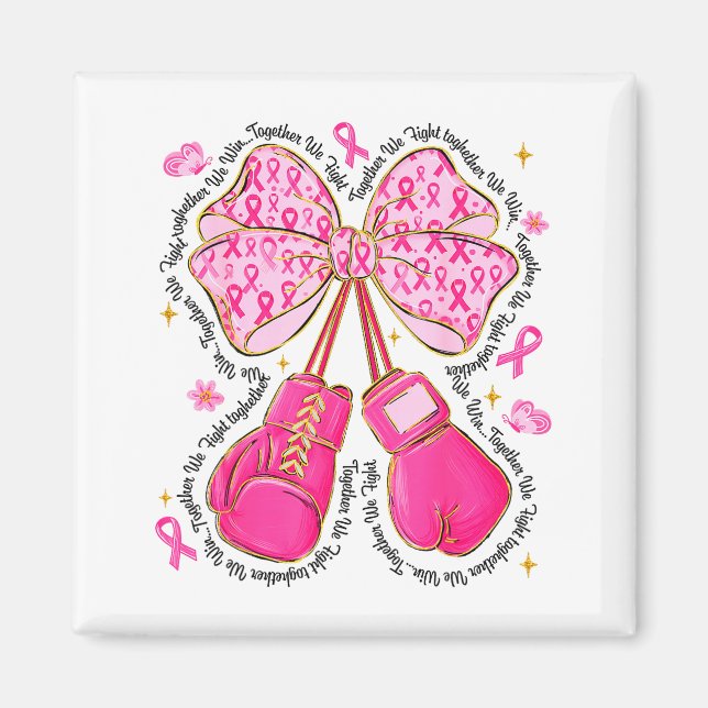 Nk Ribbon Bow Boxing Gloves Breast Cancer Awarenes Magnet (Front)