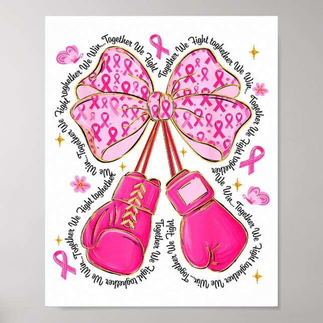 Nk Ribbon Bow Boxing Gloves Breast Cancer Awarenes Poster (Front)