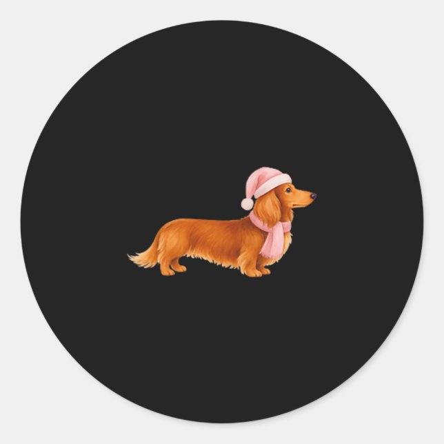 Nk Santa Red Long Haired Dachshund Christmas  Classic Round Sticker (Front)