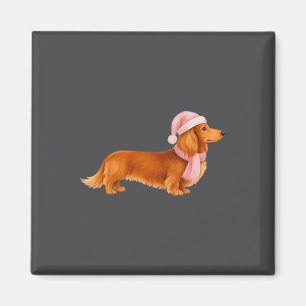 Nk Santa Red Long Haired Dachshund Christmas  Magnet