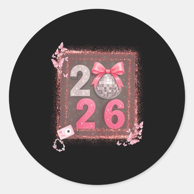 Nk Sparkle Disco Bow 2026 Coquette Happy New Year  Classic Round Sticker (Front)
