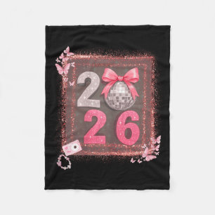 Nk Sparkle Disco Bow 2026 Coquette Happy New Year  Fleece Blanket