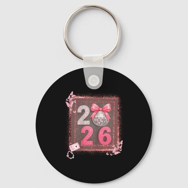 Nk Sparkle Disco Bow 2026 Coquette Happy New Year  Key Ring (Front)