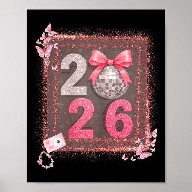 Nk Sparkle Disco Bow 2026 Coquette Happy New Year  Poster (Front)