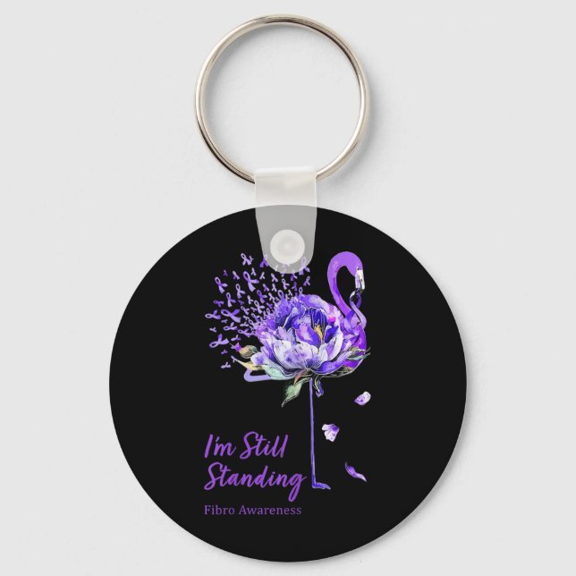 Nn Flamingo Purple Ribbon Fibro Fibromyalgia Key Ring (Front)