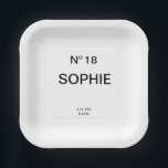 No 18 French Chic 18th Birthday Party Paper Plate<br><div class="desc">Add a touch of chic French-inspired elegance to an unforgettable celebration with these Chic French No. 18 Birthday Party Plates. Designed with a stylish “No. 18” lettering and personalized with a custom name, Est. year and location, these paper plates elevate any 18th birthday party table setting with a sophisticated, fashion-forward...</div>