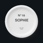No 18 French Chic 18th Birthday Party Paper Plate<br><div class="desc">Add a touch of chic French-inspired elegance to an unforgettable celebration with these Chic French No. 18 Birthday Party Plates. Designed with a stylish “No. 18” lettering and personalized with a custom name, Est. year and location, these paper plates elevate any 18th birthday party table setting with a sophisticated, fashion-forward...</div>