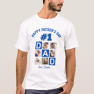 No. 1 Dad 6 Photo Collage Happy Father's Day Blue T-Shirt