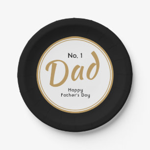 "No.1 Dad" Happy Father's Day Black Paper Plate