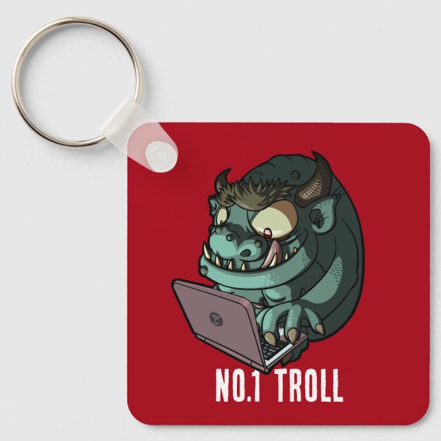 No.1 Troll Internet Troll On Laptop Cartoon Key Ring (Front)