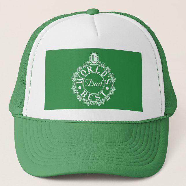 No.1 Worlds Best Dad Custom Typography White Print Trucker Hat (Front)
