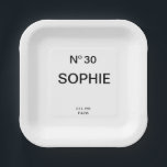 No 30 French Chic 30th Birthday Party Paper Plate<br><div class="desc">Add a touch of chic French-inspired elegance to an unforgettable celebration with these Chic French No. 30 Birthday Party Plates. Designed with a stylish “No. 30” lettering and personalized with a custom name, Est. year and location, these paper plates elevate any 18th birthday party table setting with a sophisticated, fashion-forward...</div>