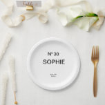 No 30 French Chic 30th Birthday Party Paper Plate<br><div class="desc">Add a touch of chic French-inspired elegance to an unforgettable celebration with these Chic French No. 30 Birthday Party Plates. Designed with a stylish “No. 30” lettering and personalized with a custom name, Est. year and location, these paper plates elevate any 30th birthday party table setting with a sophisticated, fashion-forward...</div>