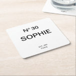 No 30 French Chic 30th Birthday Party Square Paper Coaster<br><div class="desc">Add a touch of chic French-inspired elegance to an unforgettable celebration with these Chic French No. 30 Birthday Party Paper Coasters. Designed with a stylish “No. 30” lettering and personalized with a custom name, Est. year and location, these paper coasters elevate any 30th birthday party bar or table setting with...</div>