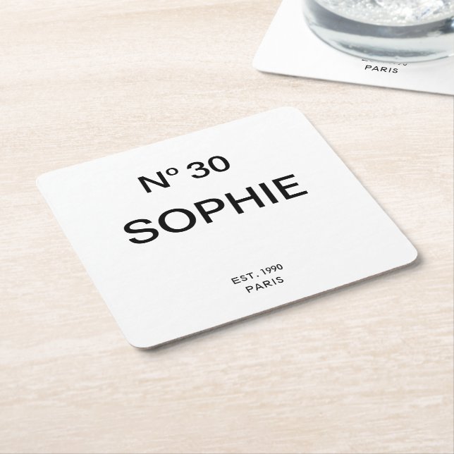 No 30 French Chic 30th Birthday Party Square Paper Coaster (Angled)