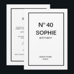 No 40 French Chic 40th Birthday Party Invitation<br><div class="desc">Celebrate her milestone in timeless Parisian style with the No. 40 French Chic 40h Birthday Party Invitation, a sophisticated design inspired by classic French elegance and modern femininity. Featuring refined typography, and a stylish “No. 40” statement as the centerpiece, this invitation captures the charm of a Paris soirée with a...</div>