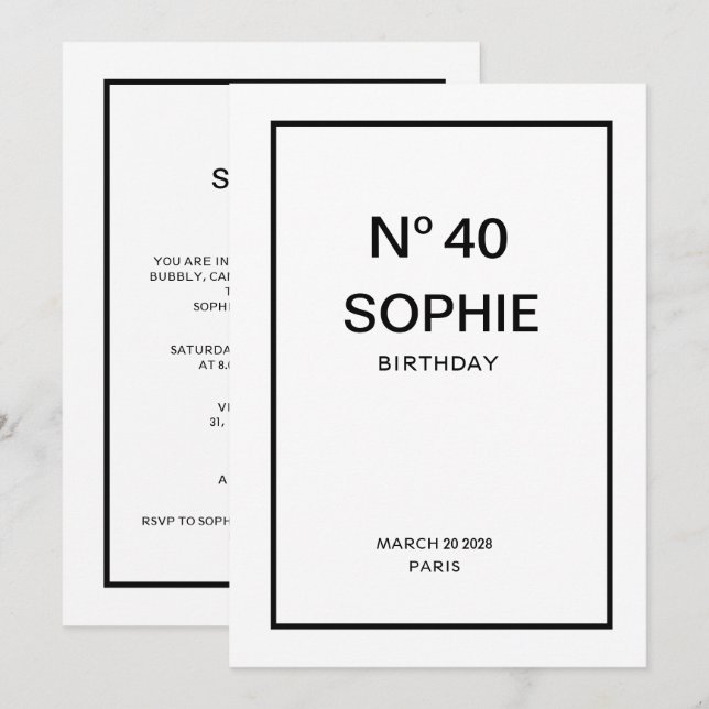 No 40 French Chic 40th Birthday Party Invitation (Front/Back)